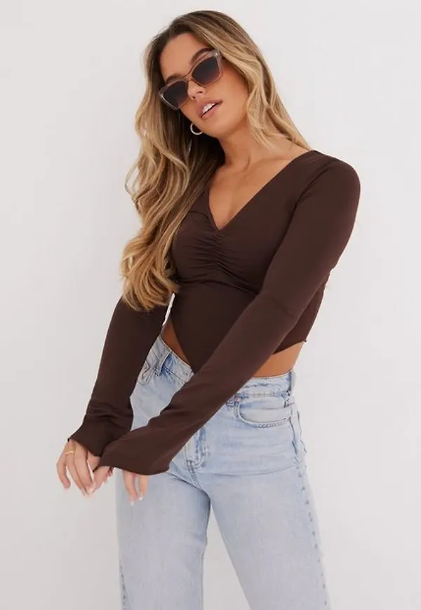NLY Trend Gorgeous LS Top Crop tops Brun