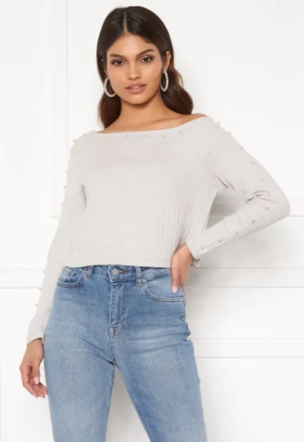 Sara Sieppi x Bubbleroom Pearl Boat Neck Top Grey XS