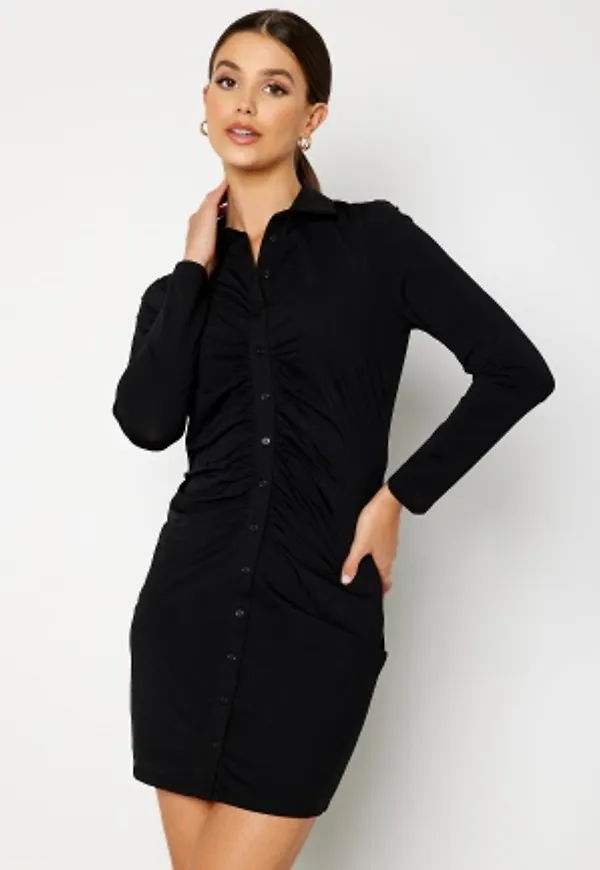 VILA Sixty L/S Button Short Dress Black L