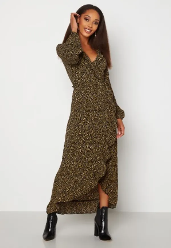 JDY Jules L/S Wrap Ankle Dress Black AOP Dots 36