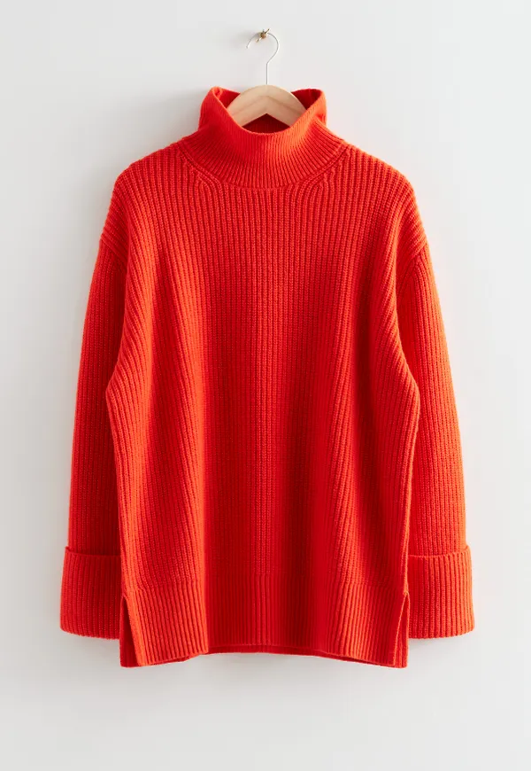 & Other Stories Oversized Stickad Tröja Med Halvpolo Orange i storlek S