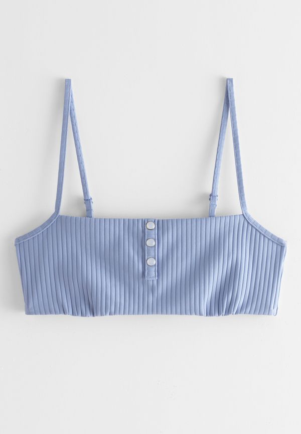 & Other Stories Pearl Button Ribbed Bikini Top Light Blue, Bikinitoppar i storlek 34 och färg Blå
