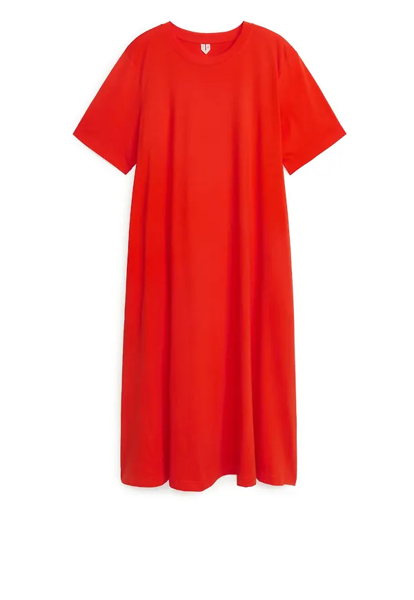 A-Line T-Shirt Midi Dress - Orange