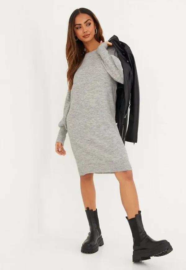 Vero Moda Vmsimone Ls O-Neck Dress Ga Noos Klänningar Light Grey Melange