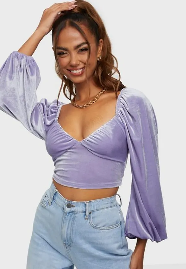 NLY Trend Ruched Up Velvet Blouse Blusar & Skjortor Lila