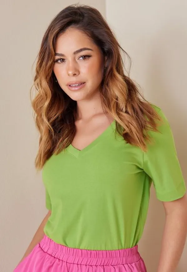 Selected Femme Slfstandard Ss V-Neck Tee Seasonal T-shirts Greenery