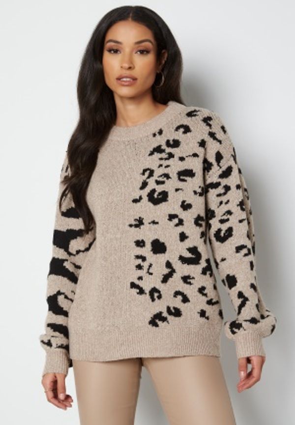 VILA Alia Animal L/S Knit Top Natural Melange M