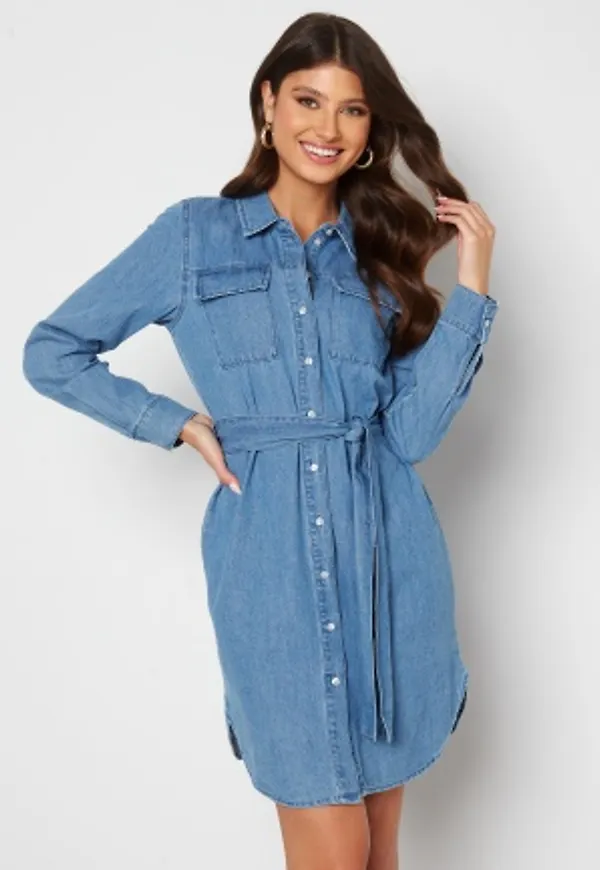 Pieces Osalina LS Midi Denim Dress Medium Blue Denim S