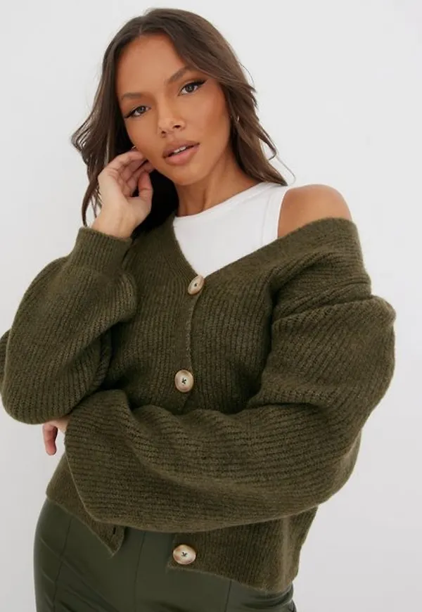 Noisy May Nmson L/S V-Neck Knit Cardigan Noos Tröjor Burnt Olive