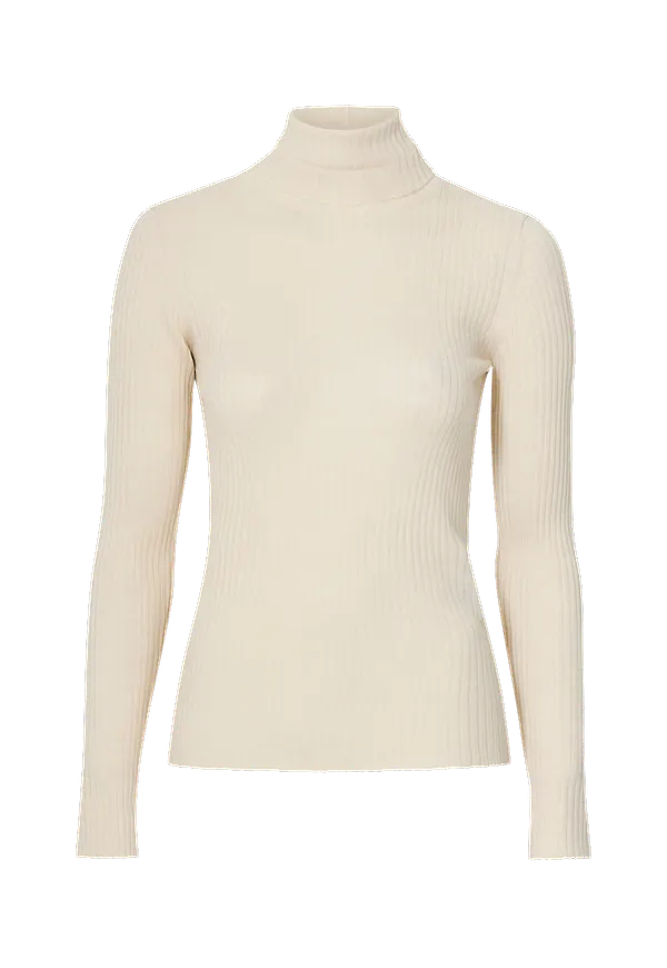 Selected FEMME - Polotröja slfCostina LS Knit Rib Rollneck - Beige