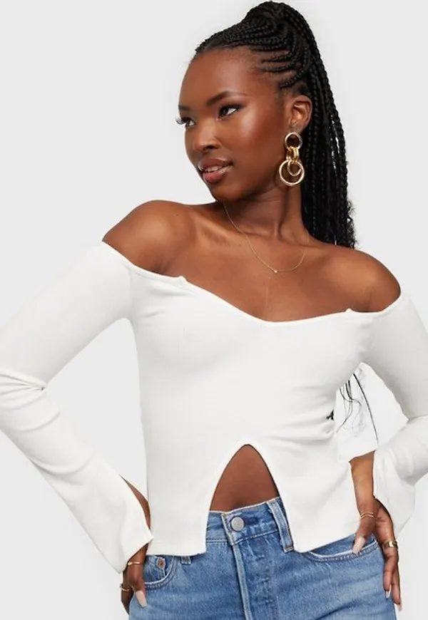 NLY Trend Off Shoulder Slit Top Långärmade toppar