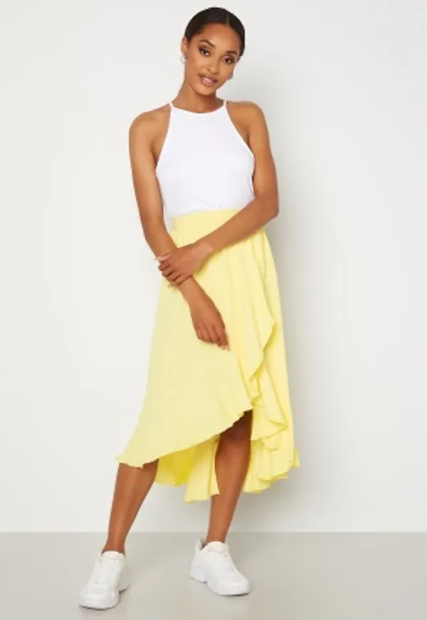 John Zack Wrap Frill Midi Skirt Lemon L (UK14)