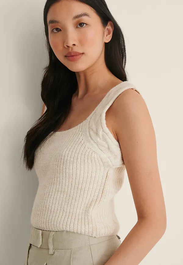 NA-KD Kabelstickat Linne - Offwhite
