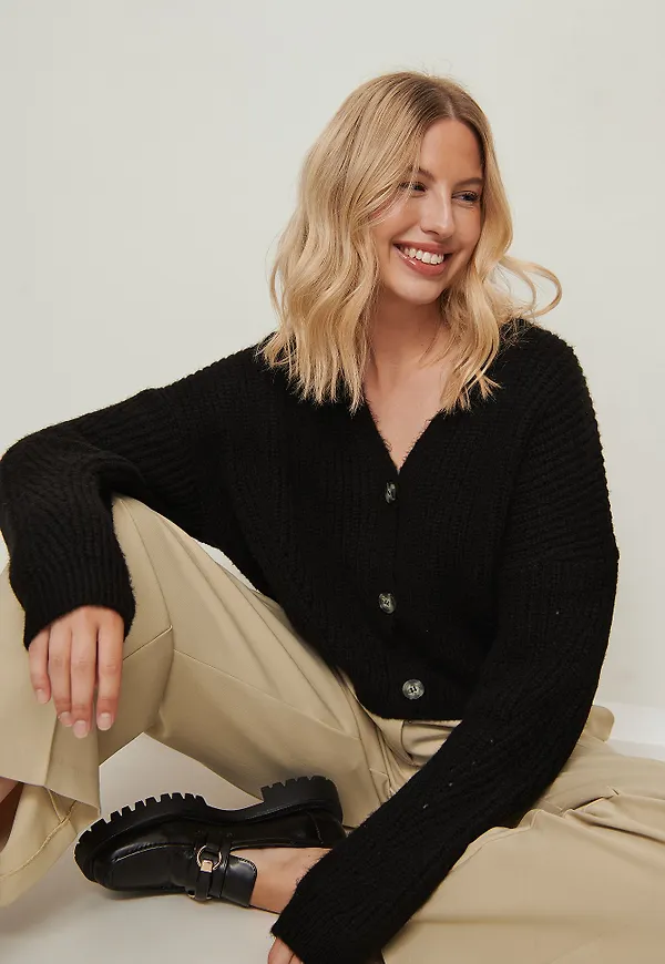 NA-KD Oversize croppad kofta - Black