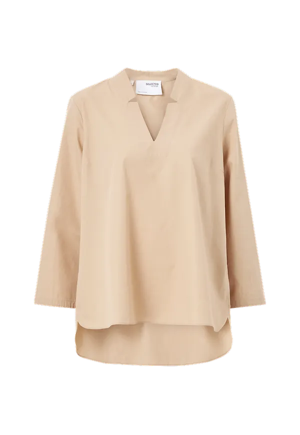 Selected FEMME - Blus slfSanne LS V-neck Top - Brun