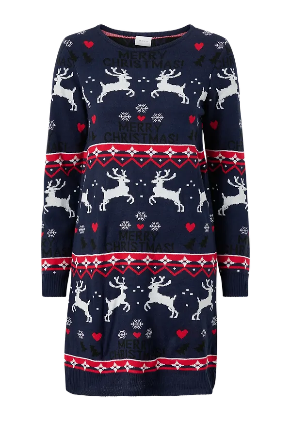 Vila - Stickad klänning viKnittin L/S X-mas Knit Dress - Blå