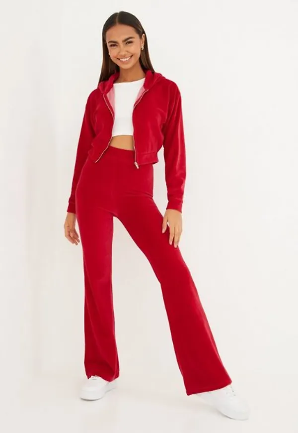 NLY Trend Flirty Velour Hoodie Hoodies Röd