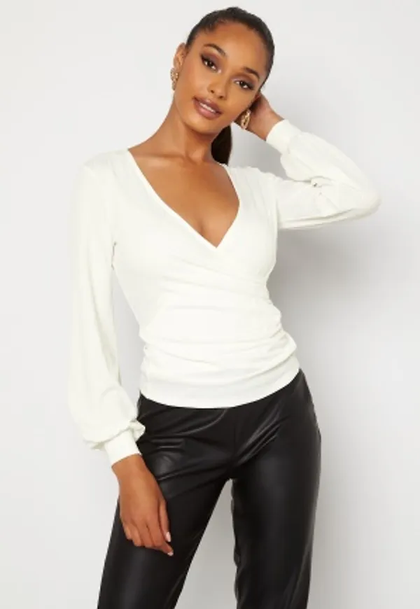 Happy Holly Simone rib wrap top Cream 52/54
