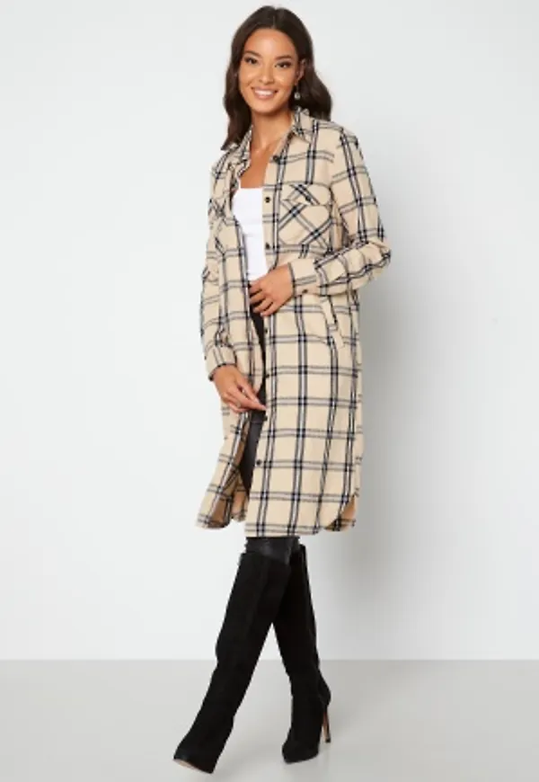 Happy Holly Davina long shirt Beige / Checked 48/50