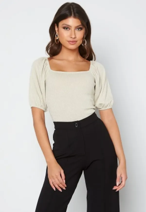 BUBBLEROOM Marlowe puff sleeve sparkling top Champagne / Silver L