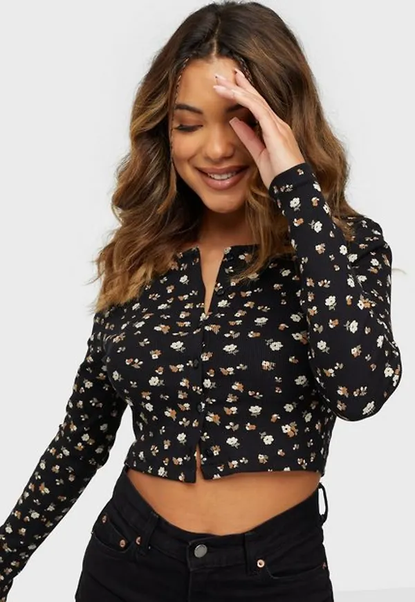 Only Onlfenja Life L/S Cropped Cardigan Långärmade toppar Black Flower
