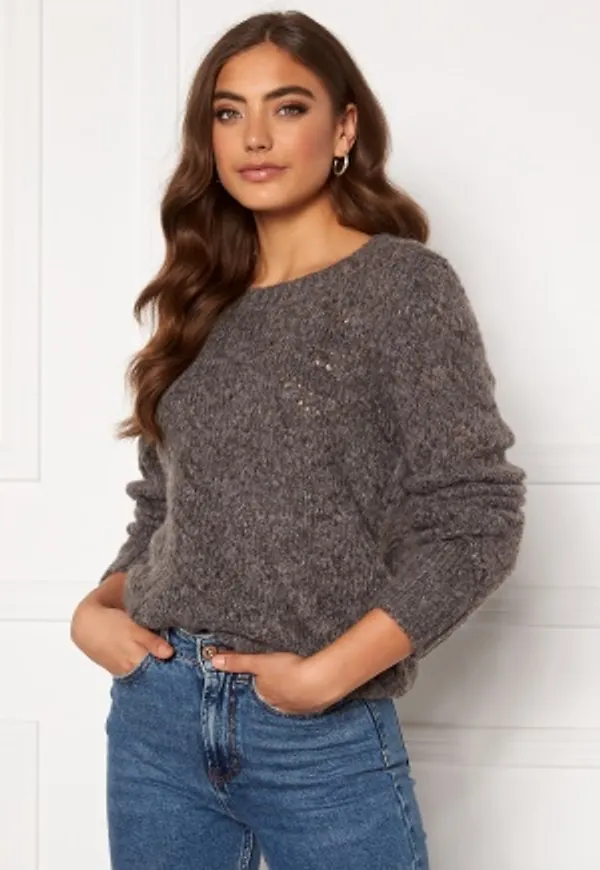 Pieces Bibi LS Knit Dark grey melange XS