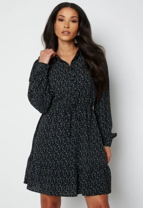 JDY Brooke L/S Short Dress Black Mini Flower 36