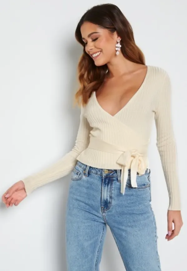 BUBBLEROOM Enea knitted wrap top Offwhite XS