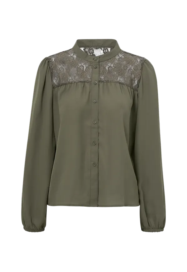 JDY - Blus jdyTheo L/S Lace Shirt Wvn - Grön