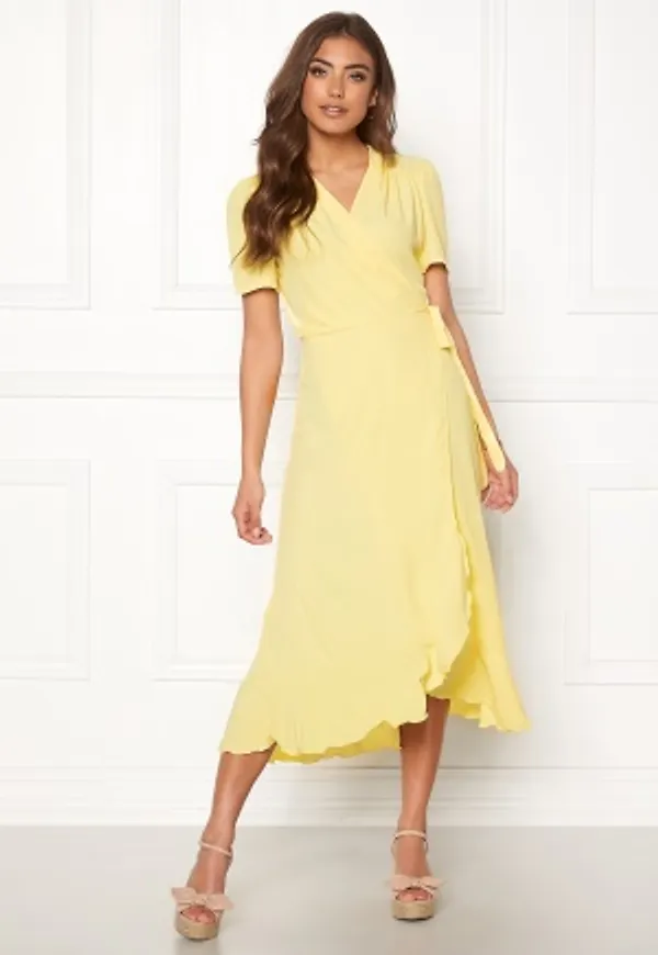 John Zack Short Sleeve Wrap Dress Lemon M (UK12)