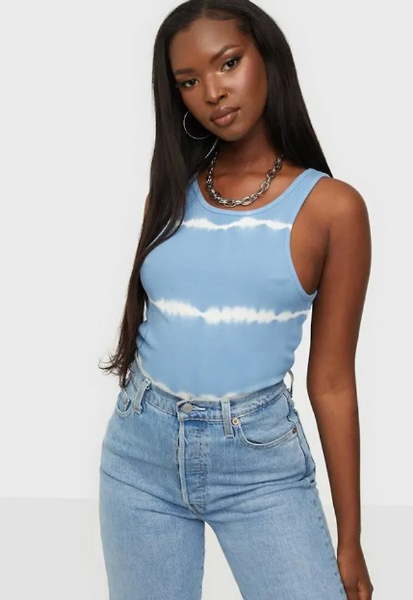 Only Onlkenya Life Tie Dye Tank Top Jrs Linnen Cashmere Blue White Tie Dye
