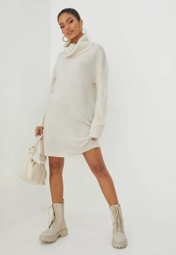 Jacqueline de Yong Jdytyra L/S Rollneck Dress Knt Stickade klänningar Oatmeal Melange