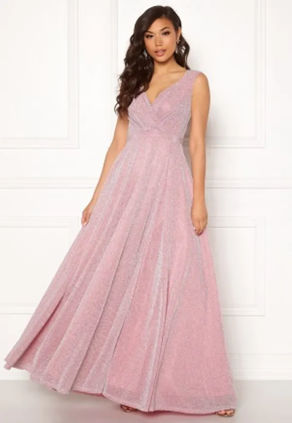 Goddiva Glitter Wrap Maxi Dress Pink S (UK10)