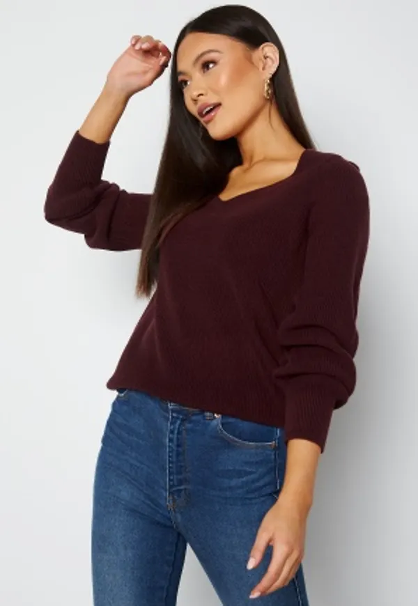 VILA Myntani L/S V-Neck Knit Top Winetasting M