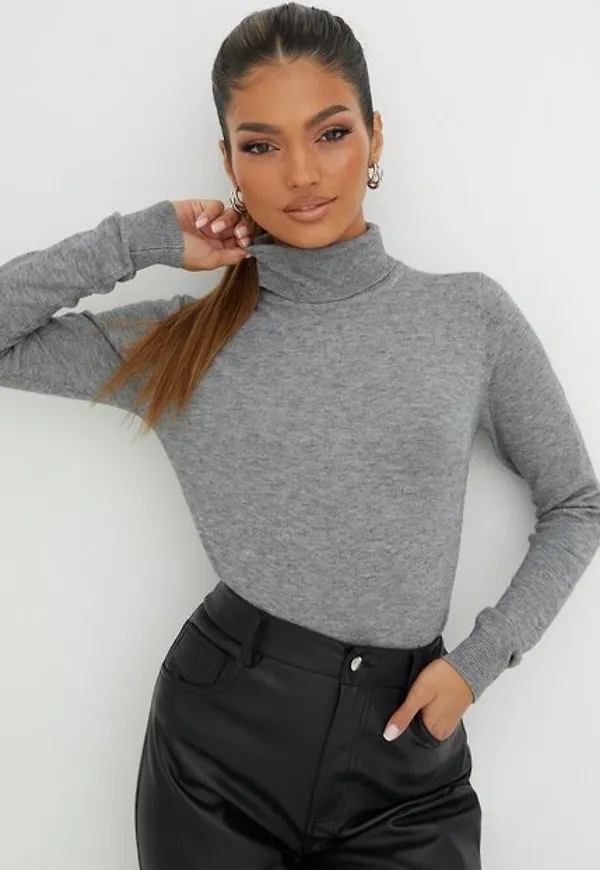 Object Collectors Item Objthess L/S Rollneck Knit Pullover Polotröjor Medium Grey Melange