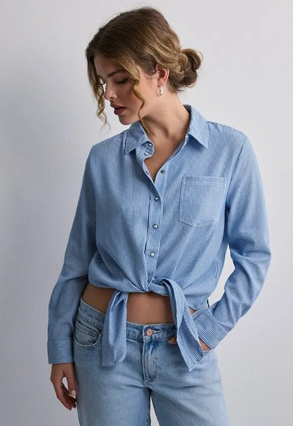Only Onllecey Ls Knot Shirt Noos Skjortor Cloud Dancer Medium Blue