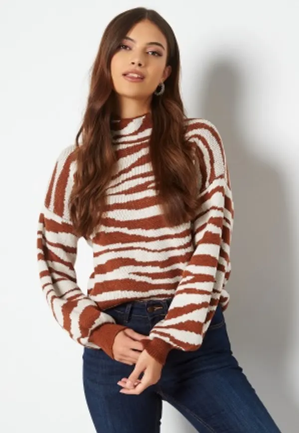 Trendyol Zebra Knit Sweater Brown S
