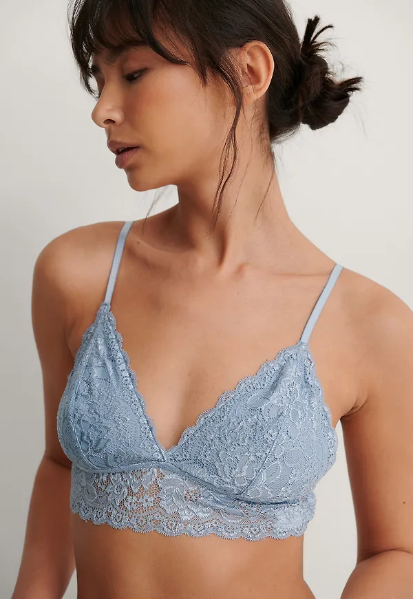 NA-KD Lingerie Bas-Bh Med Blommönstrad Spets - Blue