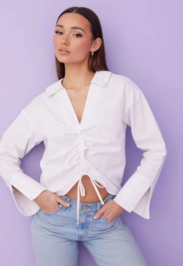Missguided Poplin Ruched Front Ls Top Långärmade toppar