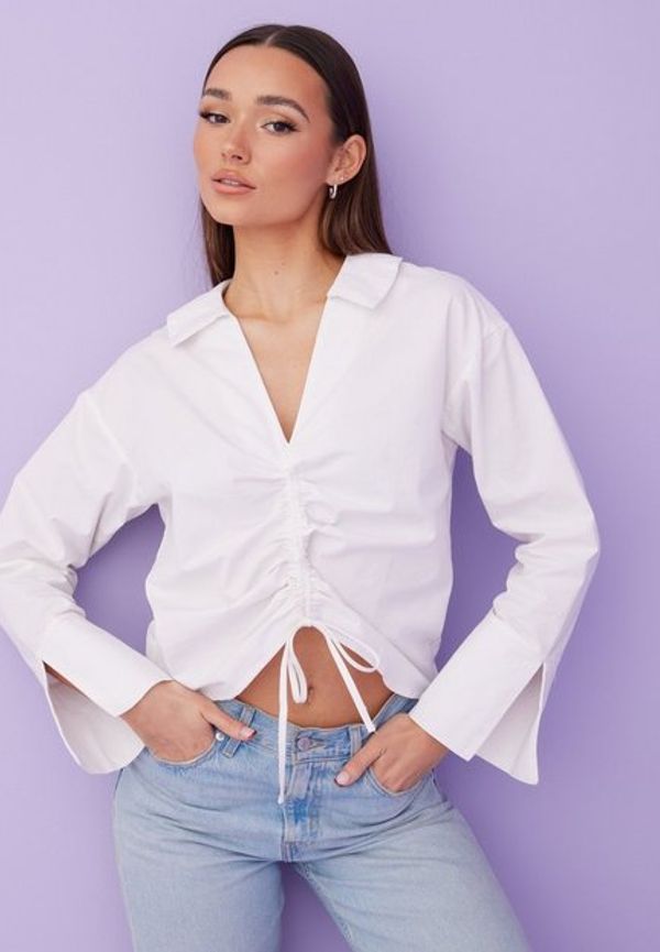 Missguided Poplin Ruched Front Ls Top LÃ¥ngÃ¤rmade toppar