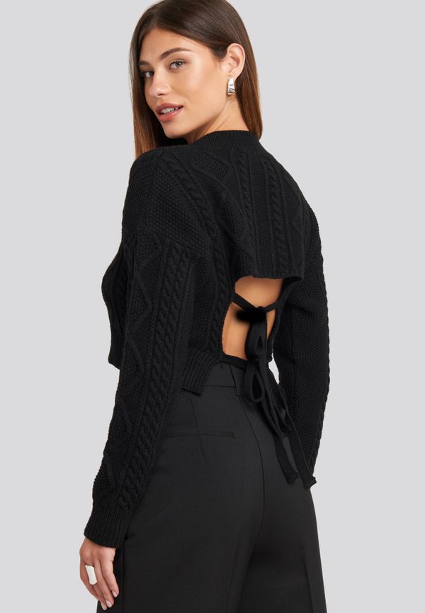 NA-KD Cropped Cable Open Back Sweater - Black