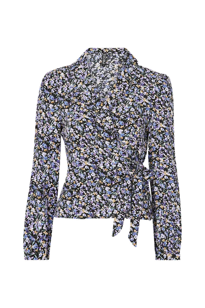 pieces - Omlottblus pcKarlee LS Wrap Top - Svart