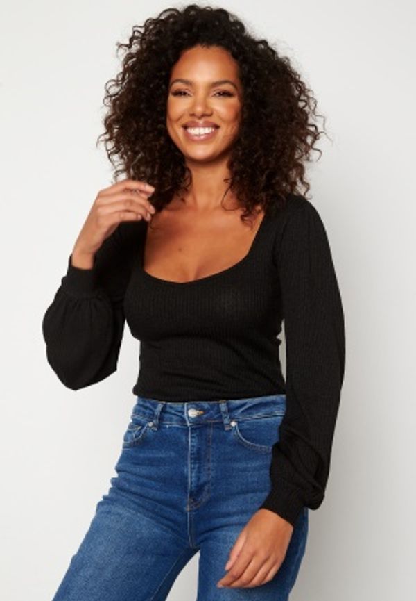 BUBBLEROOM Minnie fine knitted puff sleeve top Black L