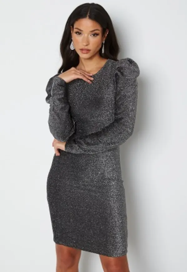 ONLY Darling L/S Glitter Puff Dress Black Silver Glitter S