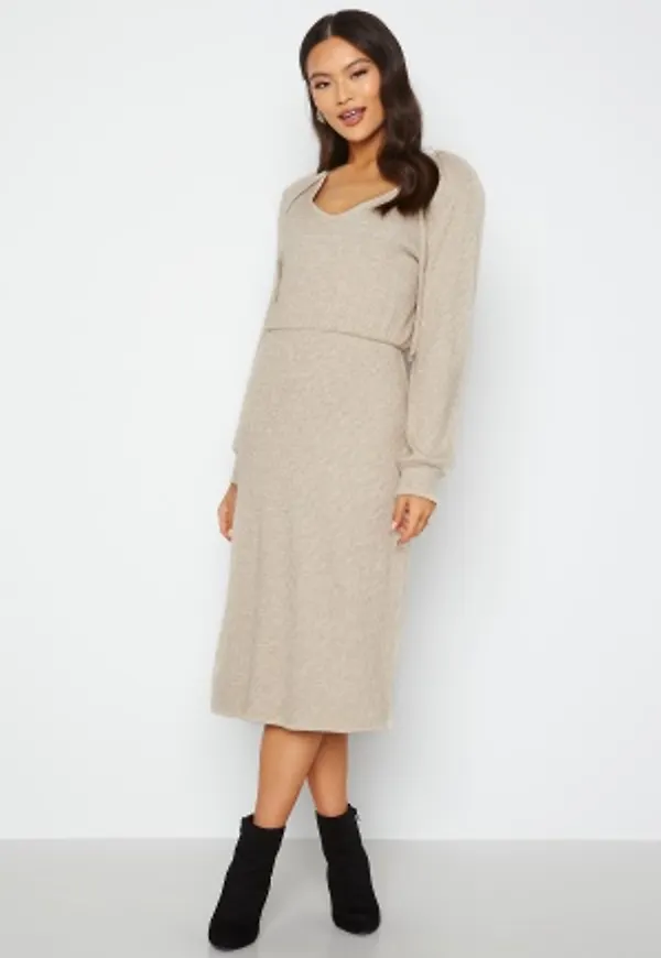 Happy Holly Josey rib midi dress Beige melange 44/46