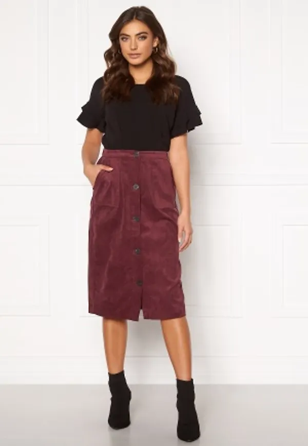 VILA Josy Button HW Skirt Tawny Port 34