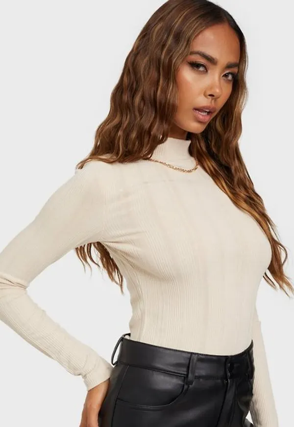 NLY Trend Must Have Rib Top Långärmade toppar Creme