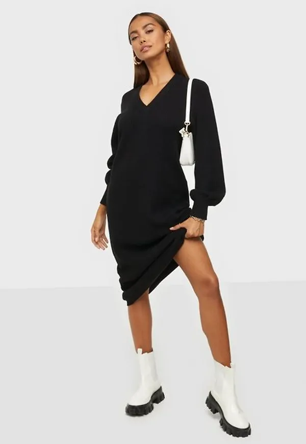 Object Collectors Item Objmalena L/S Knit Dress Noos Stickade klänningar Black