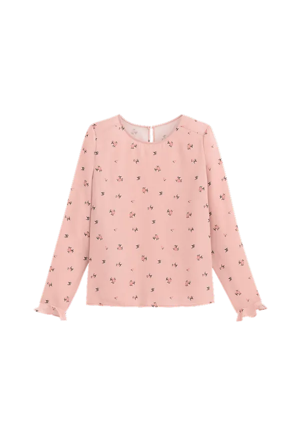 La Redoute - Mönstrad blus med rund halsringning och lång ärm - Rosa