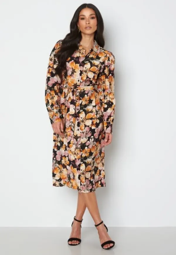 Object Collectors Item Ronja L/S Shirt Dress Black AOP Withered 36